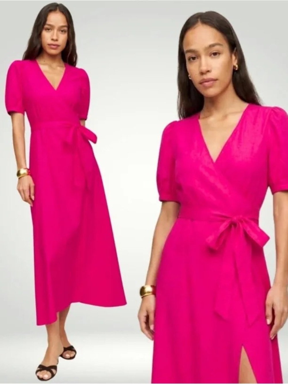 Reformation pink Wrap Midi Dress with Tie Waist